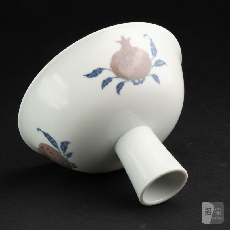    明 青花釉裡紅壽桃高足杯 - 图5